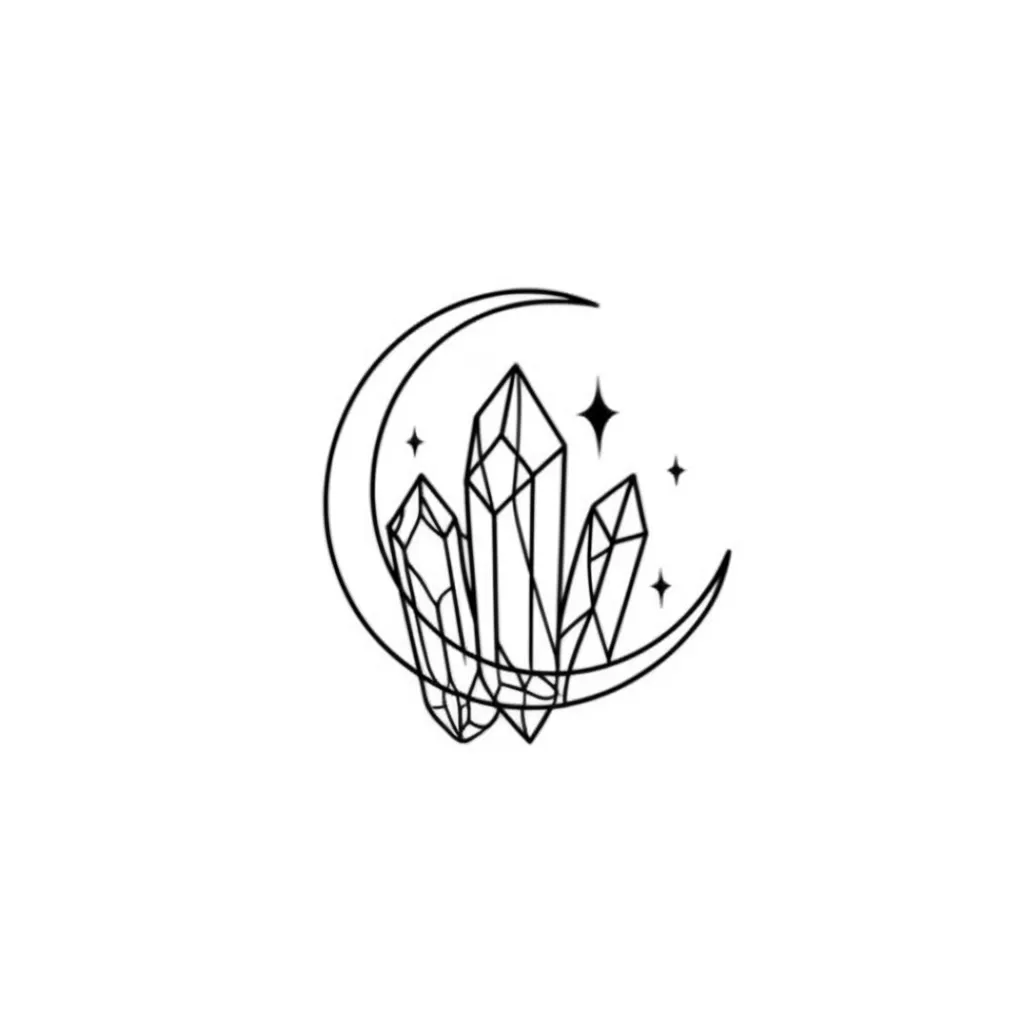Minimalist Moon Crystals and Stars Tattoo Design