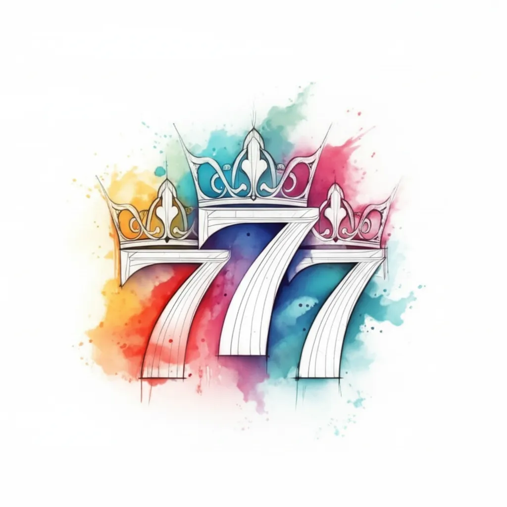 Lucky Number 777 Crown Watercolor Tattoo Design