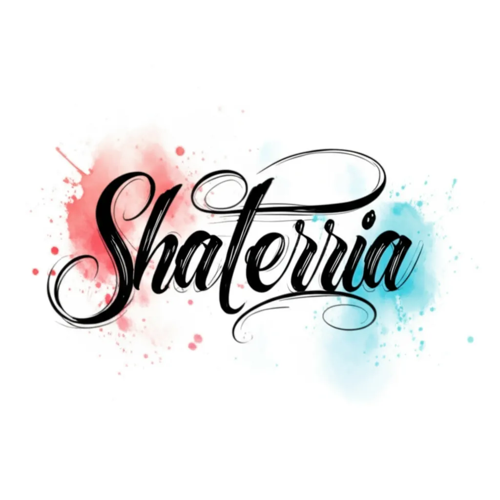 Shatterria Name Tattoo Design in Black Watercolor Style Shatterria Name Tattoo Design in Black Watercolor Style