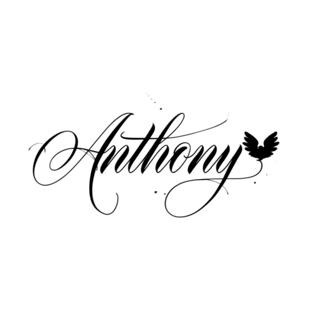 Anthony Name Tattoo in Calligraphy with Dove Design