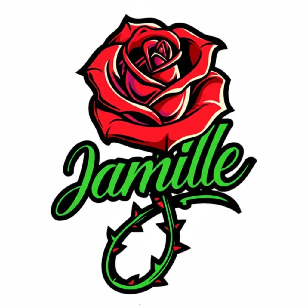Rose Tattoo with Stem as Name Jamille - Anime Style