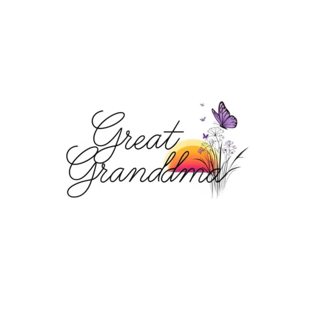 Great Grandma Minimalist Tattoo Design with Flowers & Butterflies Great Grandma Minimalist Tattoo Design with Flowers & Butterflies