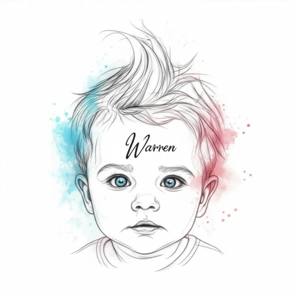 Watercolor Baby Portrait Tattoo with Name Warren