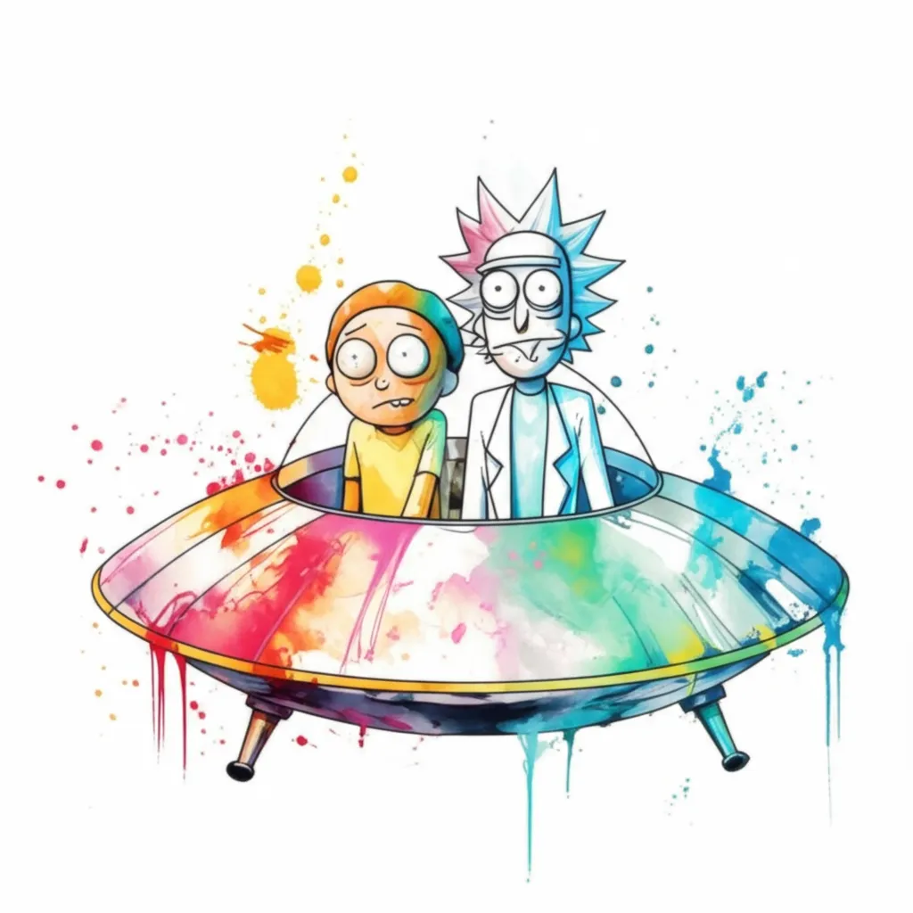Rick and Morty Spaceship Watercolor Tattoo Design