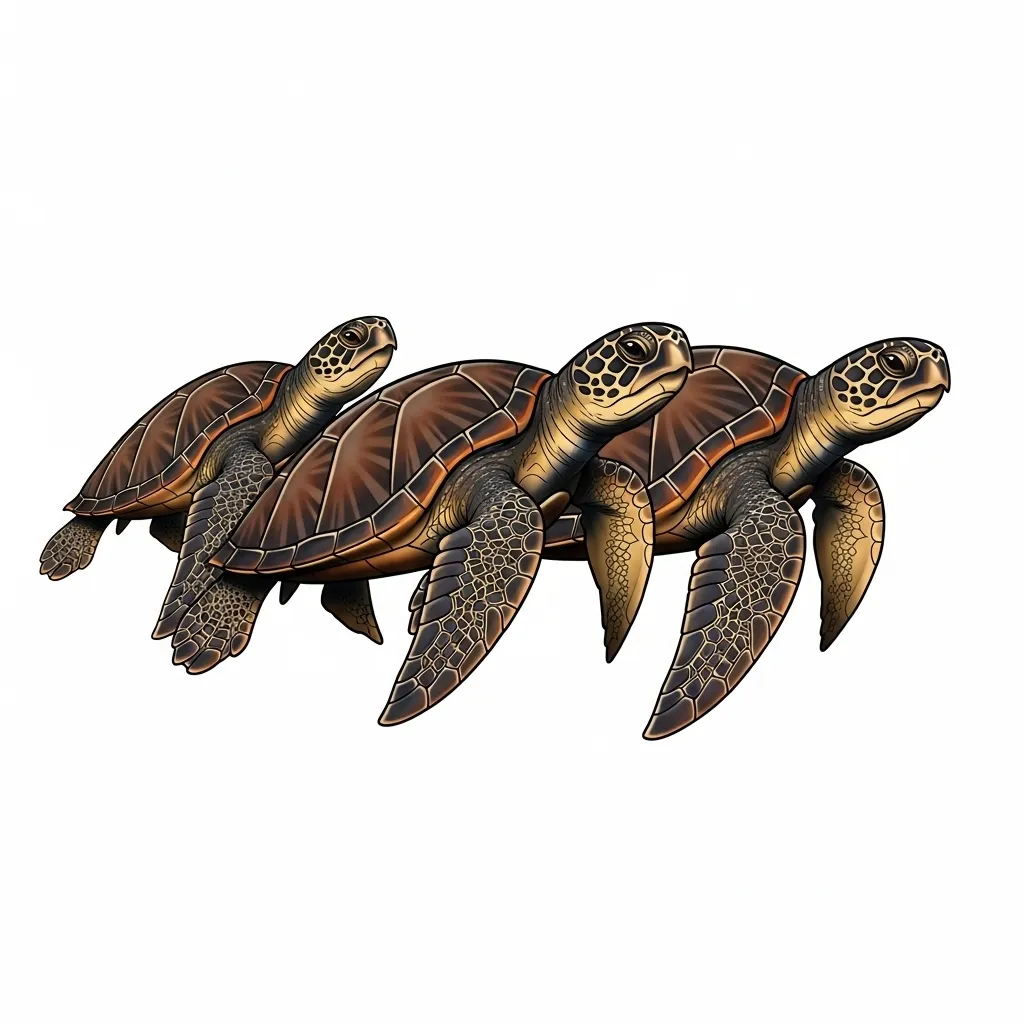 Three Sea Turtles Neo-Traditional Tattoo Design