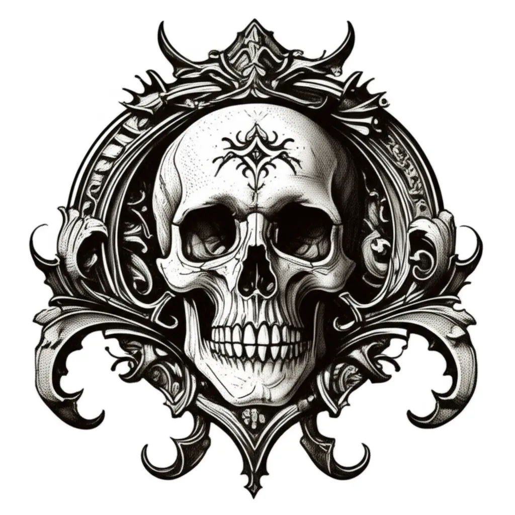 Gothic Skull Tattoo Design with Ornamental Frame Gothic Skull Tattoo Design with Ornamental Frame