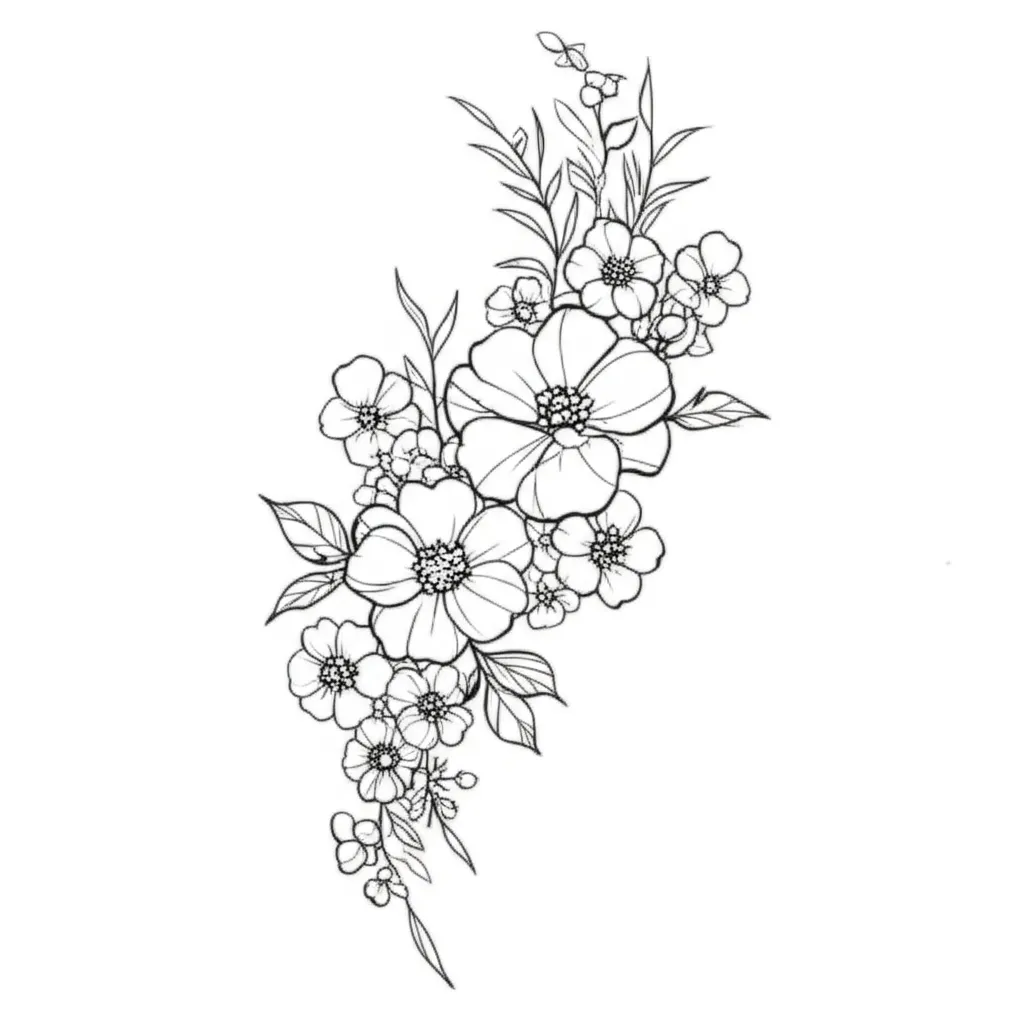Minimalist Floral Half Sleeve Tattoo Design with Marigolds Minimalist Floral Half Sleeve Tattoo Design with Marigolds