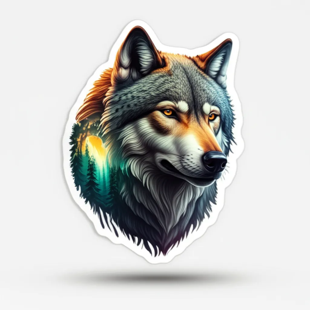 3D Forest and Wolf Tattoo Design