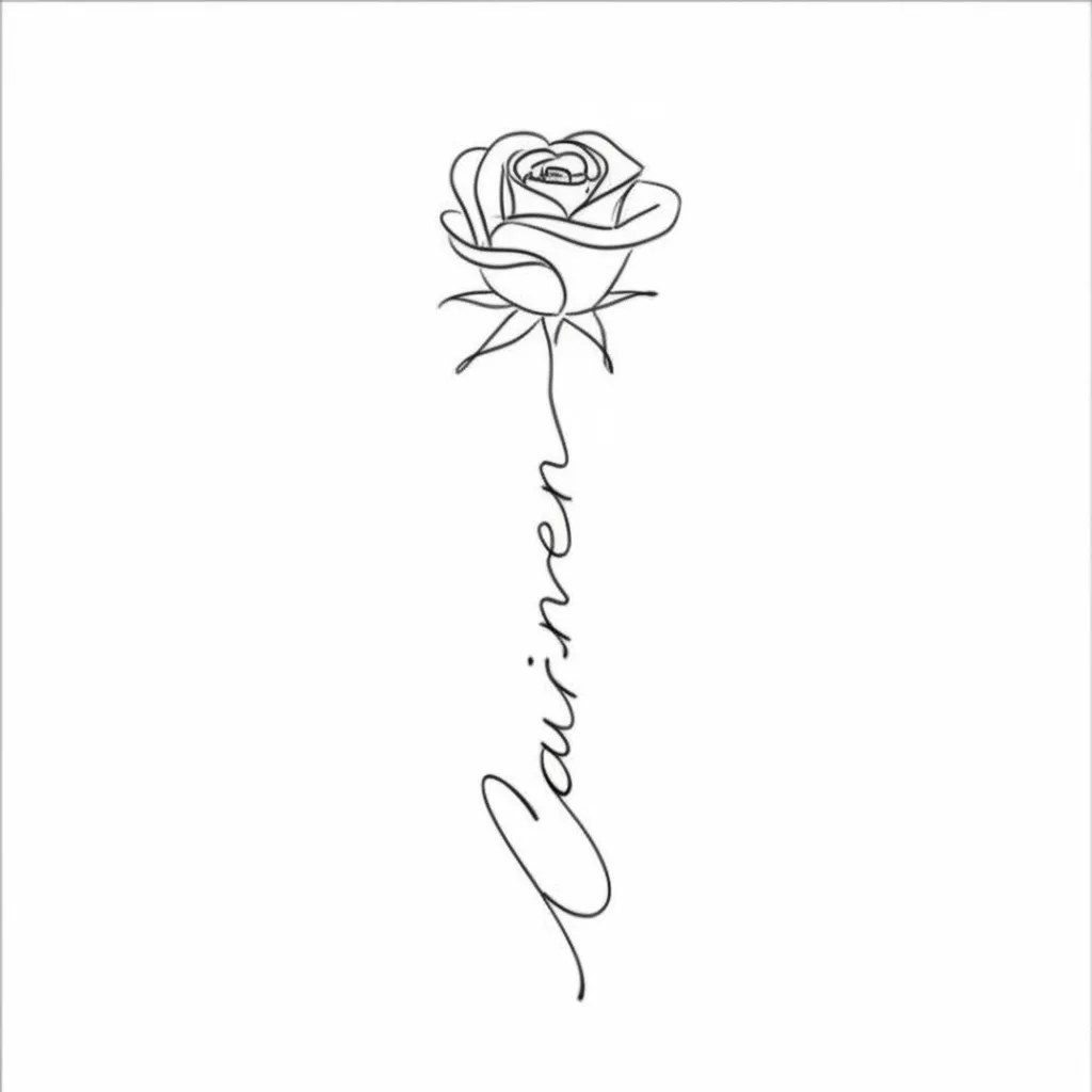 Minimalist Rose Tattoo with Carmen Name - Elegant Floral Design