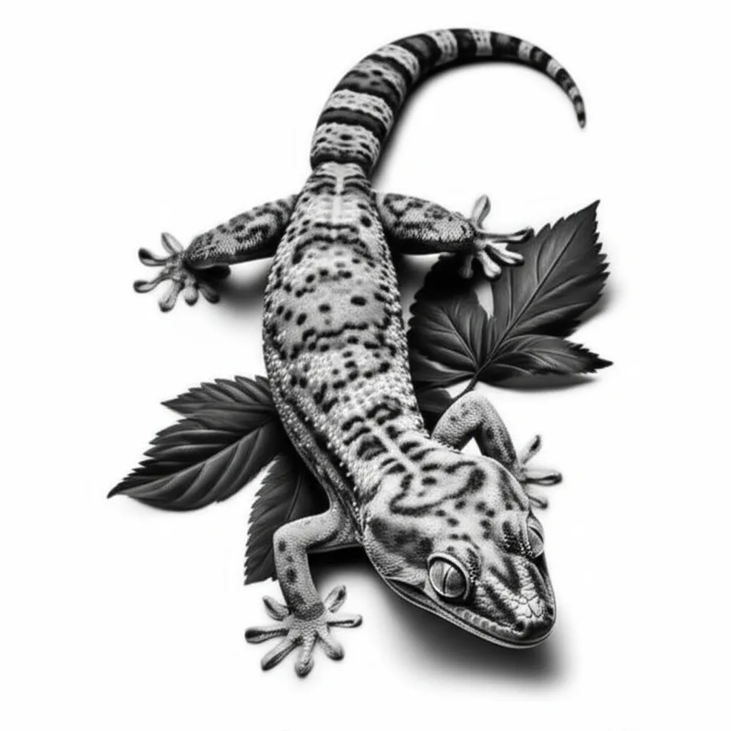 Realistic Tokay Gecko Tattoo Design on Leaves Realistic Tokay Gecko Tattoo Design on Leaves