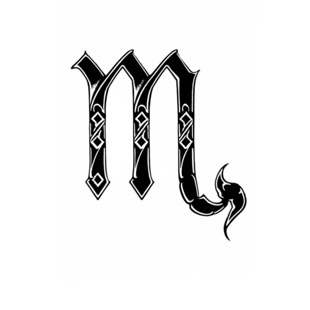 Scorpio Symbol Old English Gothic Tattoo Design Scorpio Symbol Old English Gothic Tattoo Design