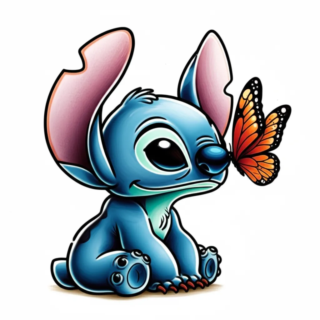 Baby Stitch with Butterfly & Daughter's Name Tattoo - Neo-Traditional Style