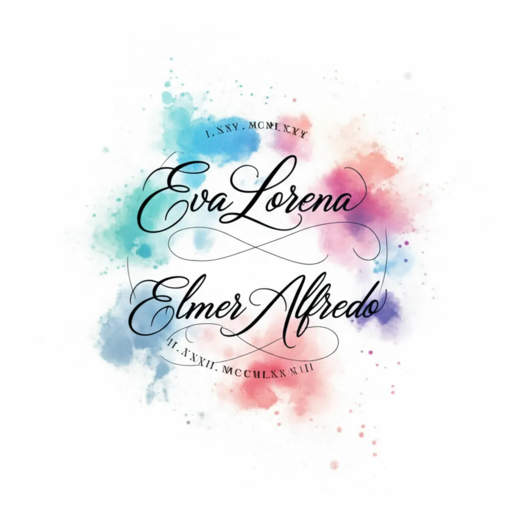 Eva Lorena & Elmer Alfredo Watercolor Name Tattoo Design