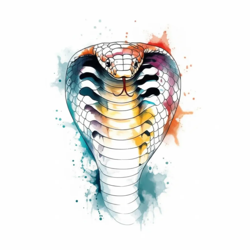 Watercolor King Cobra Tattoo Design