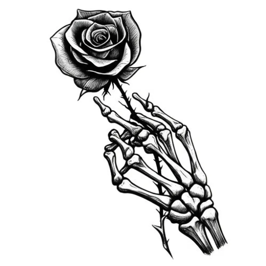 Gothic Skeleton Hand Holding Rose Tattoo Design Gothic Skeleton Hand Holding Rose Tattoo Design