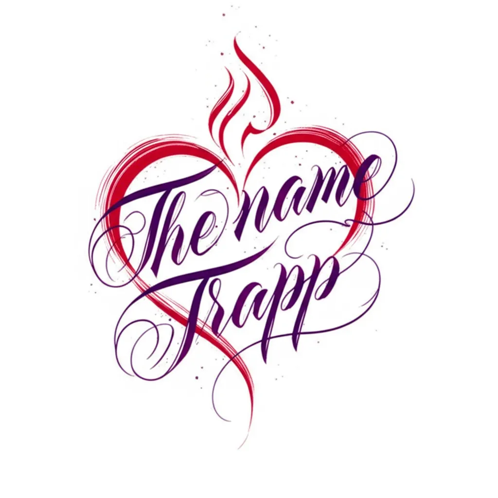 Trapp Name Tattoo in Burning Heart - Calligraphy Style Trapp Name Tattoo in Burning Heart - Calligraphy Style