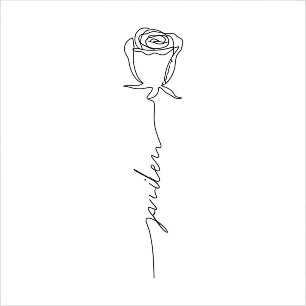 Minimalist Rose Tattoo with Name Maiken