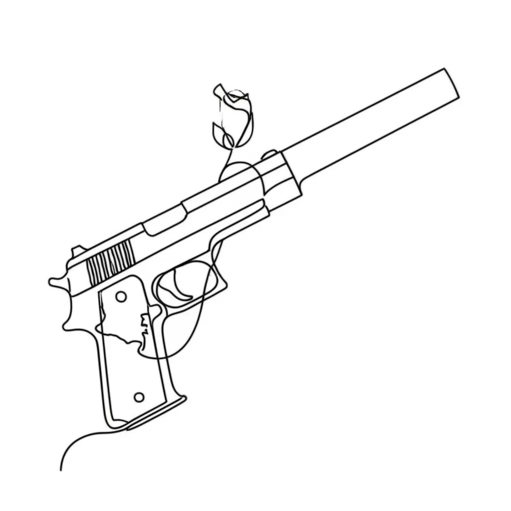 Minimalist Gun and Rose Tattoo with Colombia Petal Design