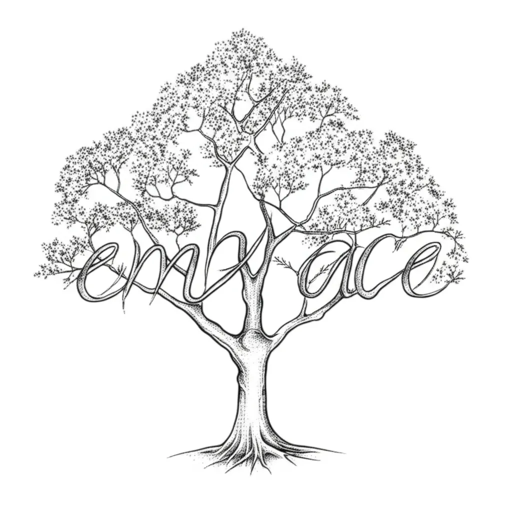 Embrace Tree Fine Line Tattoo Design