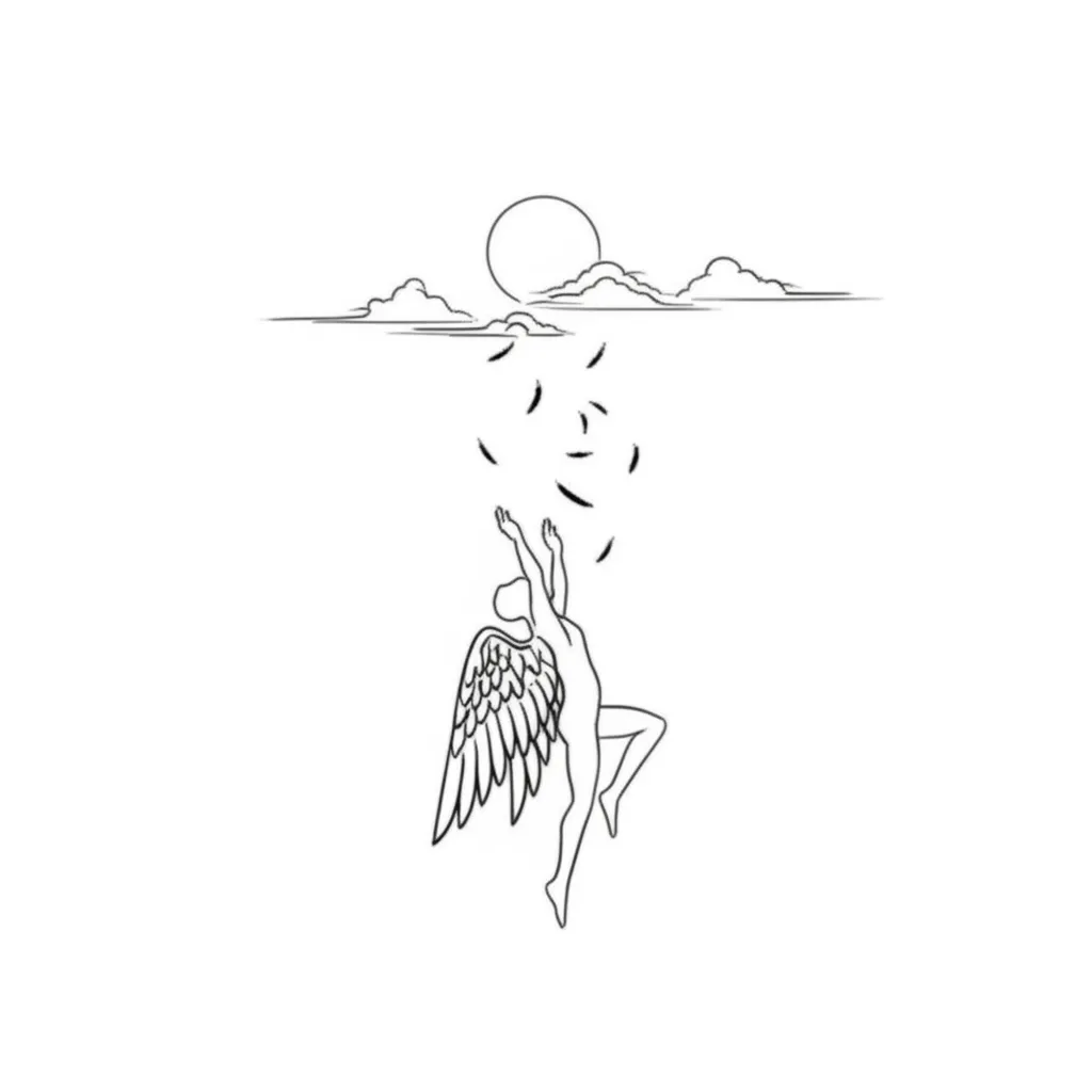 Minimalist Fallen Angel Tattoo Design with Luke 10:18