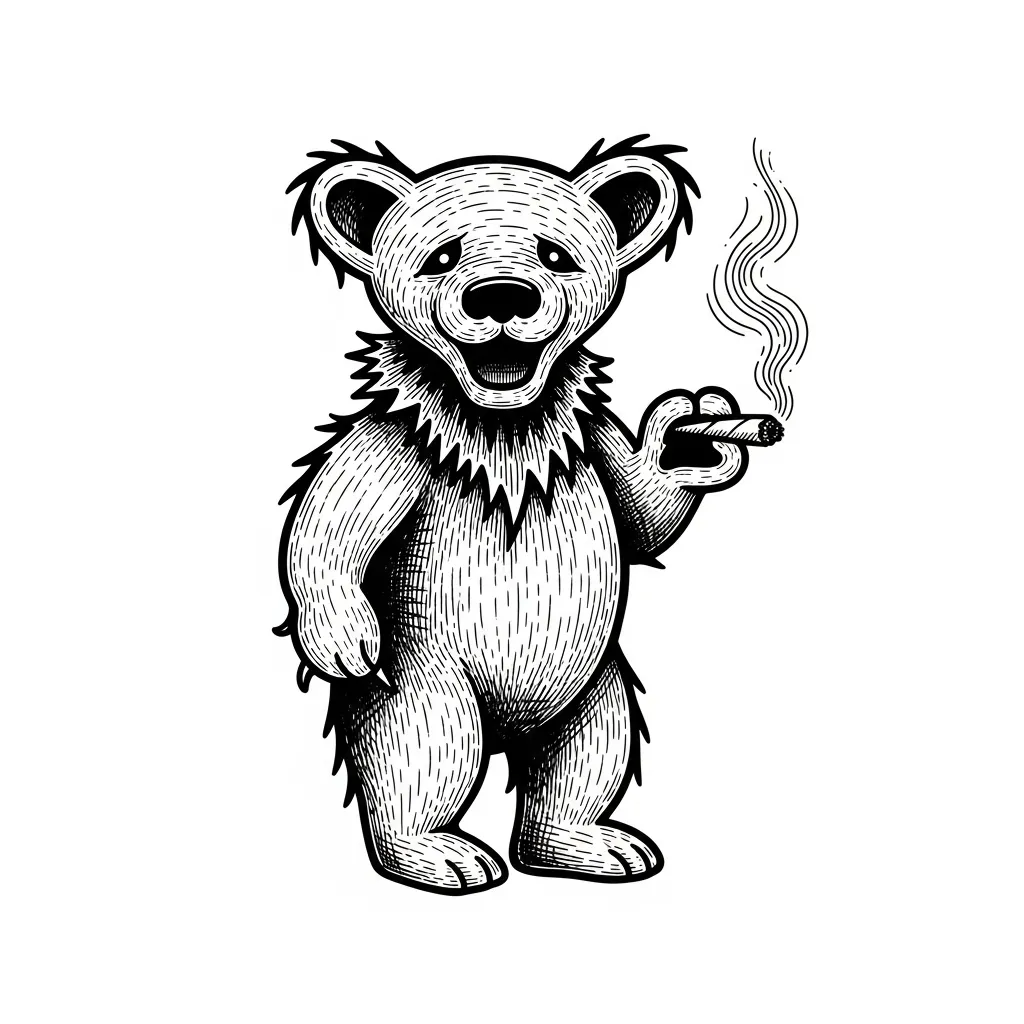 Grateful Dead Bear Blackwork Tattoo Design