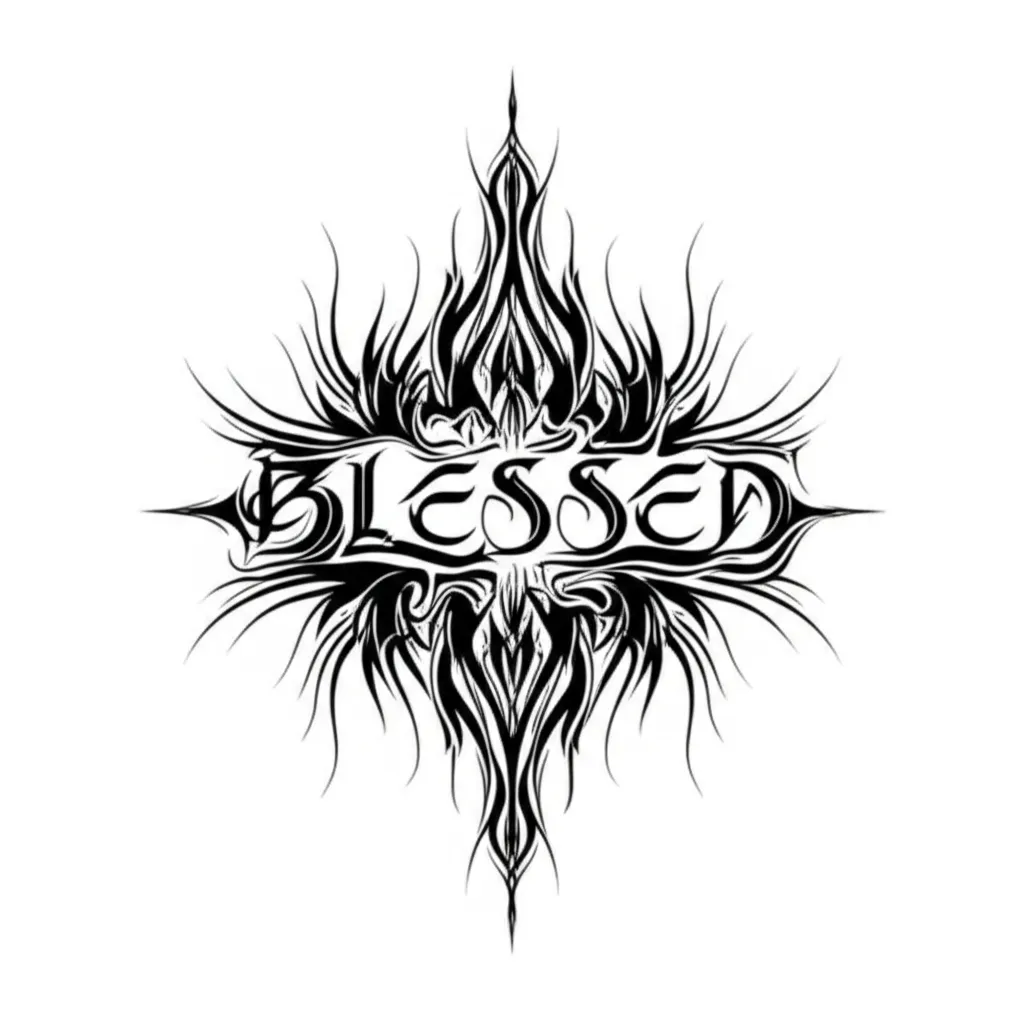 Blessed Cyber Sigilism Tattoo Design with Flames Blessed Cyber Sigilism Tattoo Design with Flames