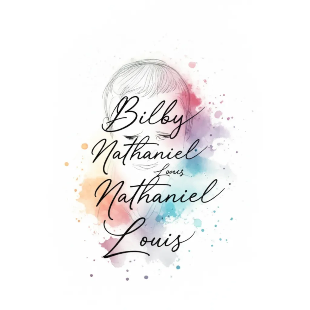 Watercolor Forearm Tattoo with Names: Billy, Nathaniel, Louis, and Clara