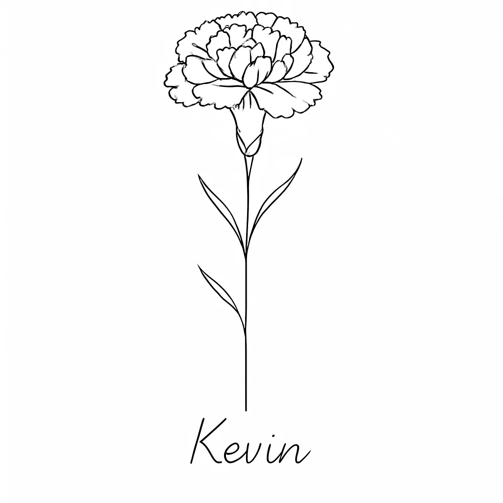 Minimalist Carnation Flower Tattoo with Kevin Name Minimalist Carnation Flower Tattoo with Kevin Name