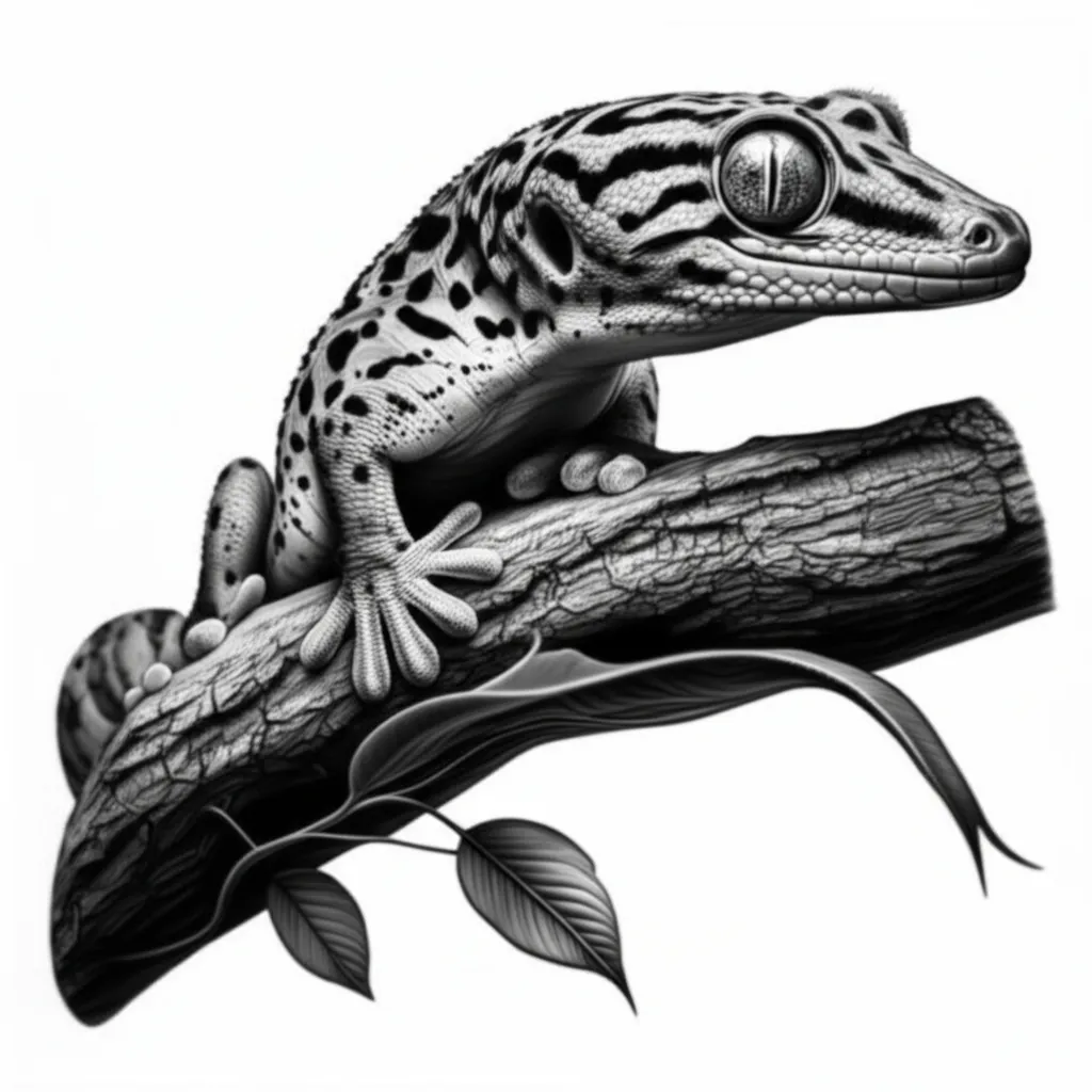 Realistic Tokay Gecko Tattoo Design on Branch Realistic Tokay Gecko Tattoo Design on Branch