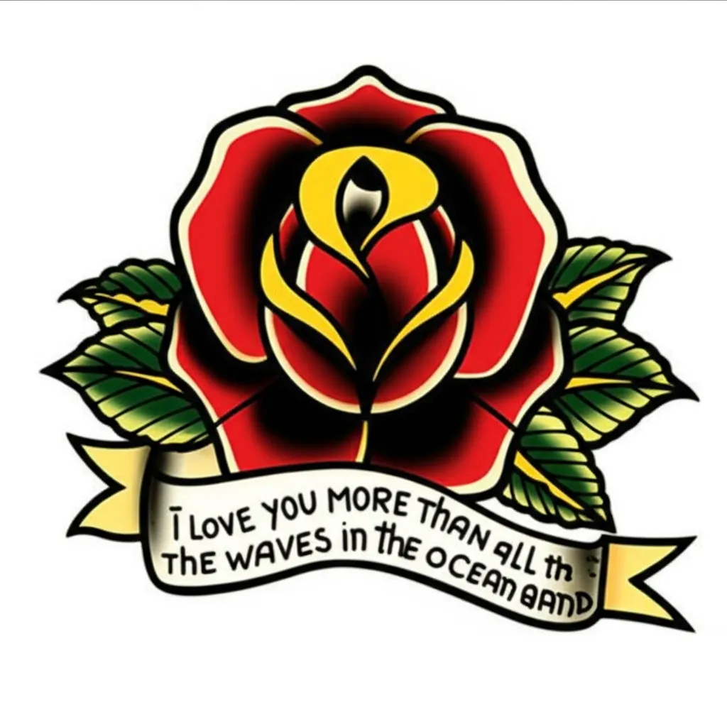 American Traditional Rose Tattoo with Love Quote American Traditional Rose Tattoo with Love Quote