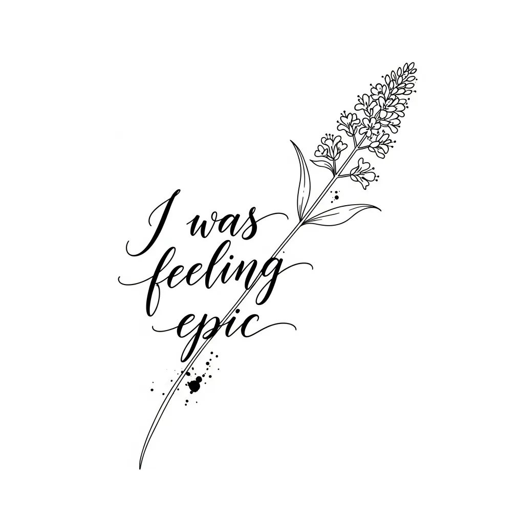 Fine Line Vervain Tattoo with 'I was feeling epic' Script Fine Line Vervain Tattoo with 'I was feeling epic' Script