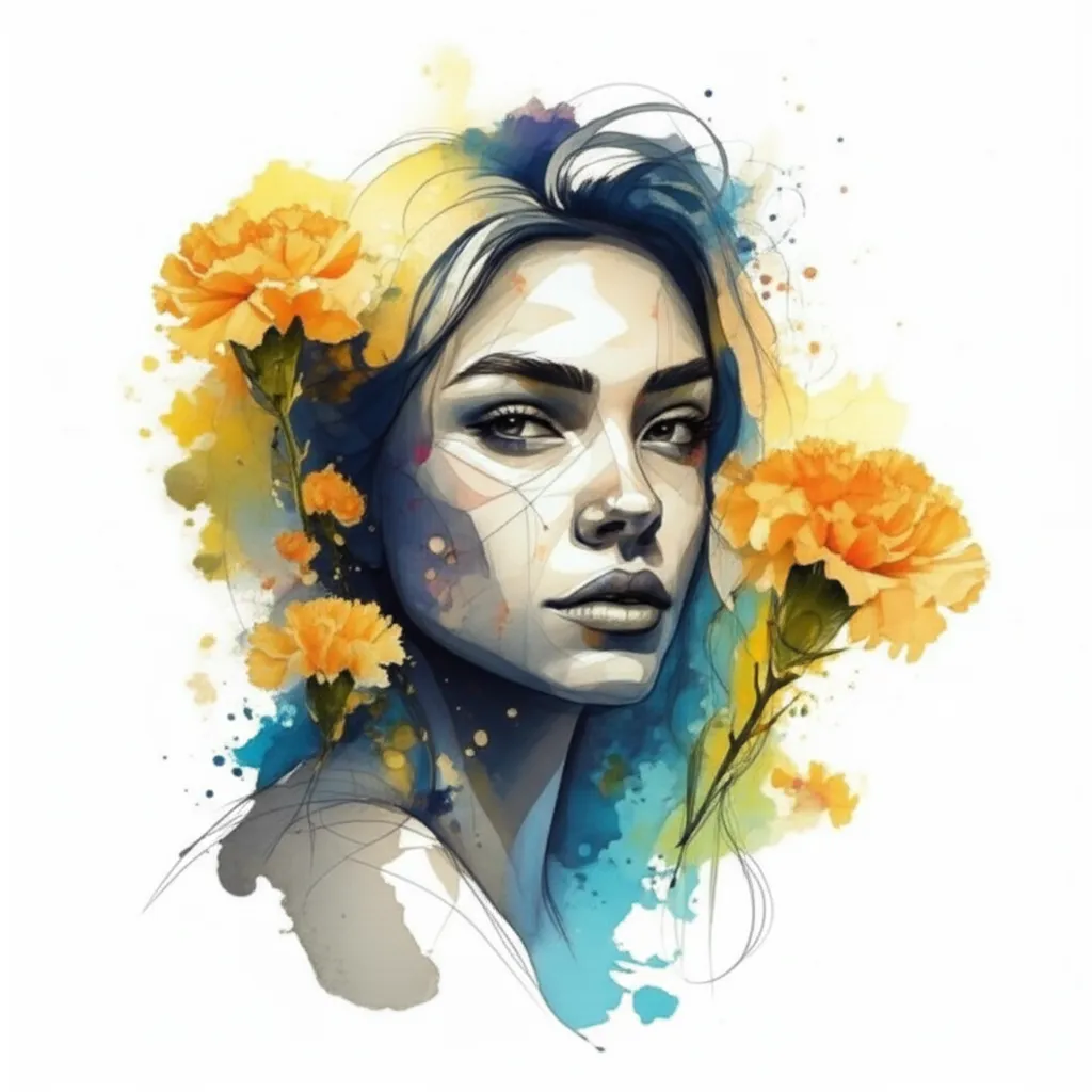 Watercolor Tattoo Design with Lyrics and Yellow Carnations