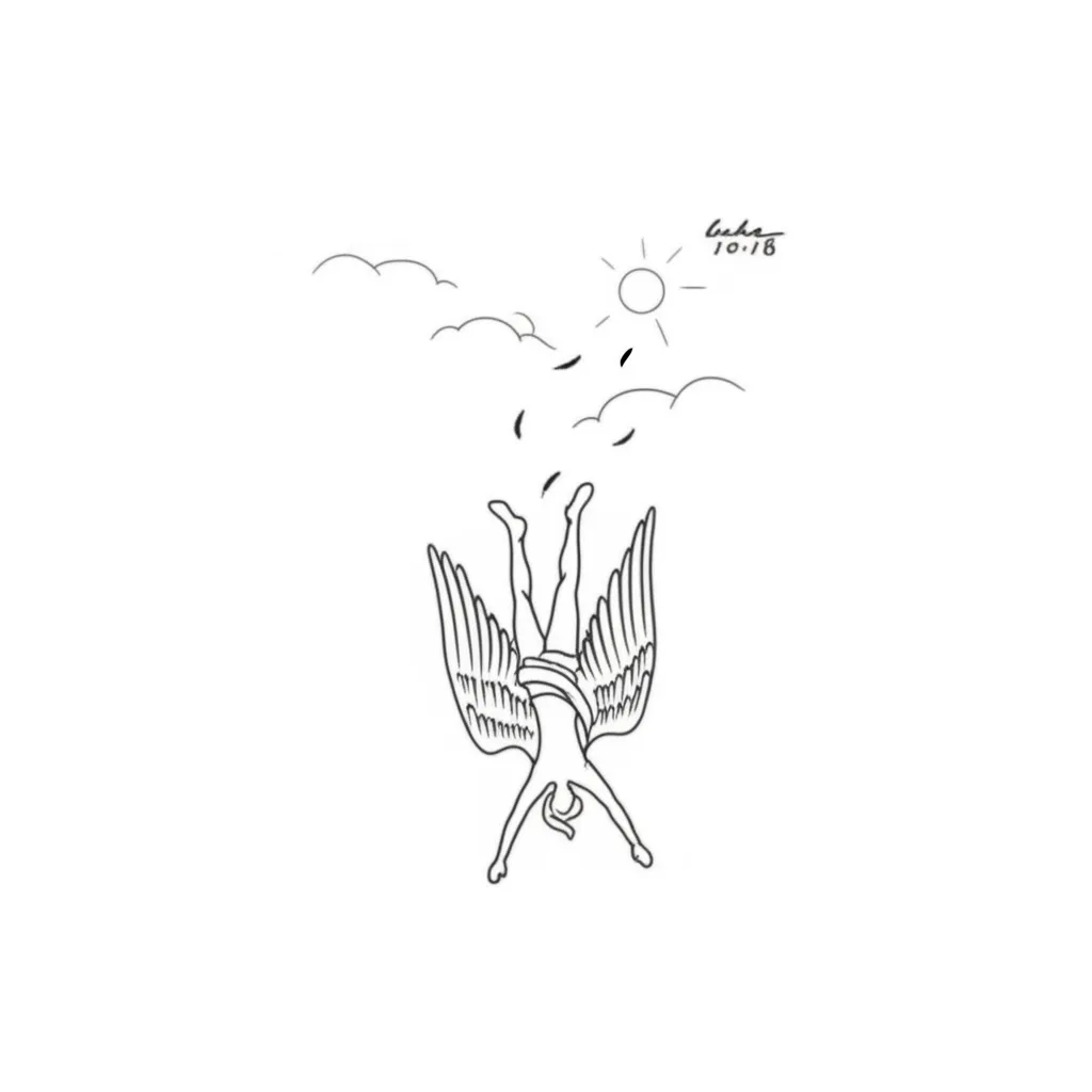 Minimalist Fallen Angel Tattoo Design with Luke 10:18