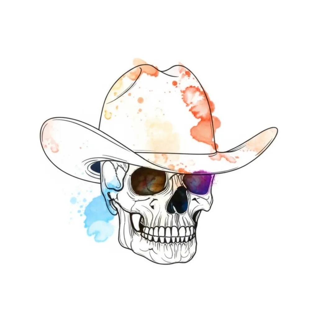 Watercolor Cowboy Skull Tattoo Design Watercolor Cowboy Skull Tattoo Design