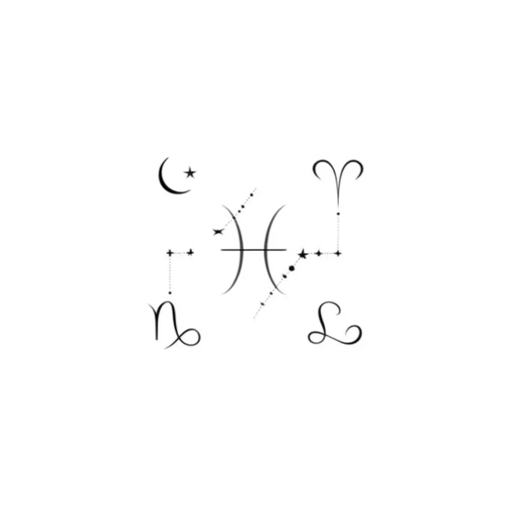 Minimalist Pisces, Aries, and Leo Zodiac Tattoo Design Minimalist Pisces, Aries, and Leo Zodiac Tattoo Design