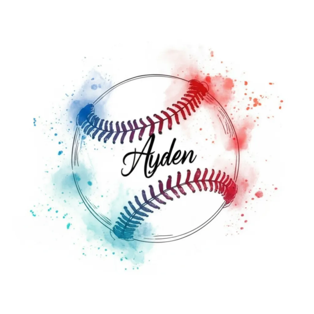 Watercolor Baseball Tattoo with Names Ayden and Mason