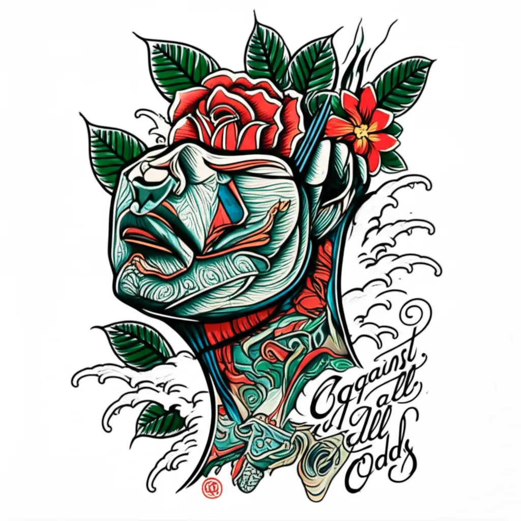 Rose Throat Tattoo with 'Against All Odds' - Japanese Style Rose Throat Tattoo with 'Against All Odds' - Japanese Style