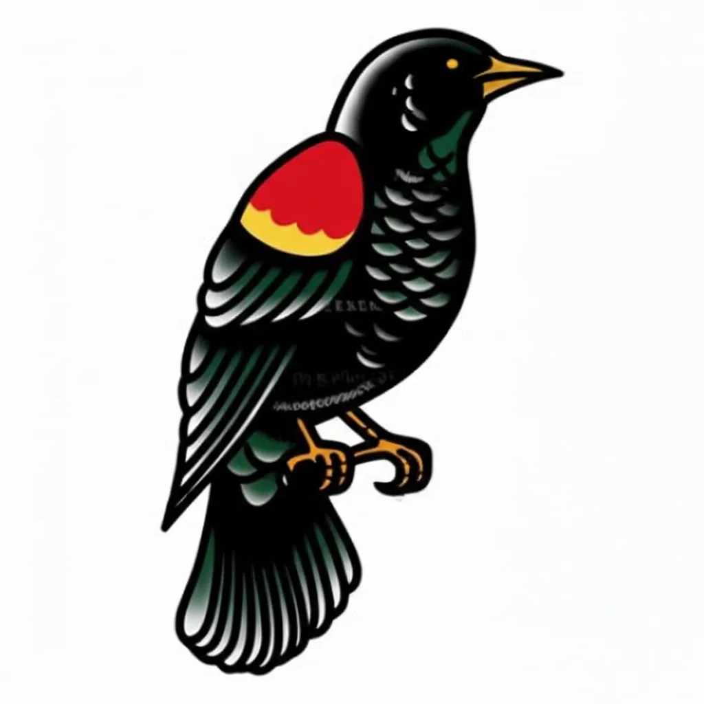 Red Winged Blackbird Old School Tattoo Design Red Winged Blackbird Old School Tattoo Design