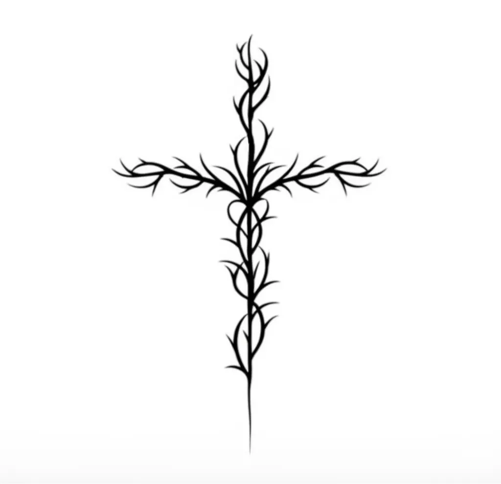 Minimalist Black Thorn Cross Back Tattoo Design Minimalist Black Thorn Cross Back Tattoo Design