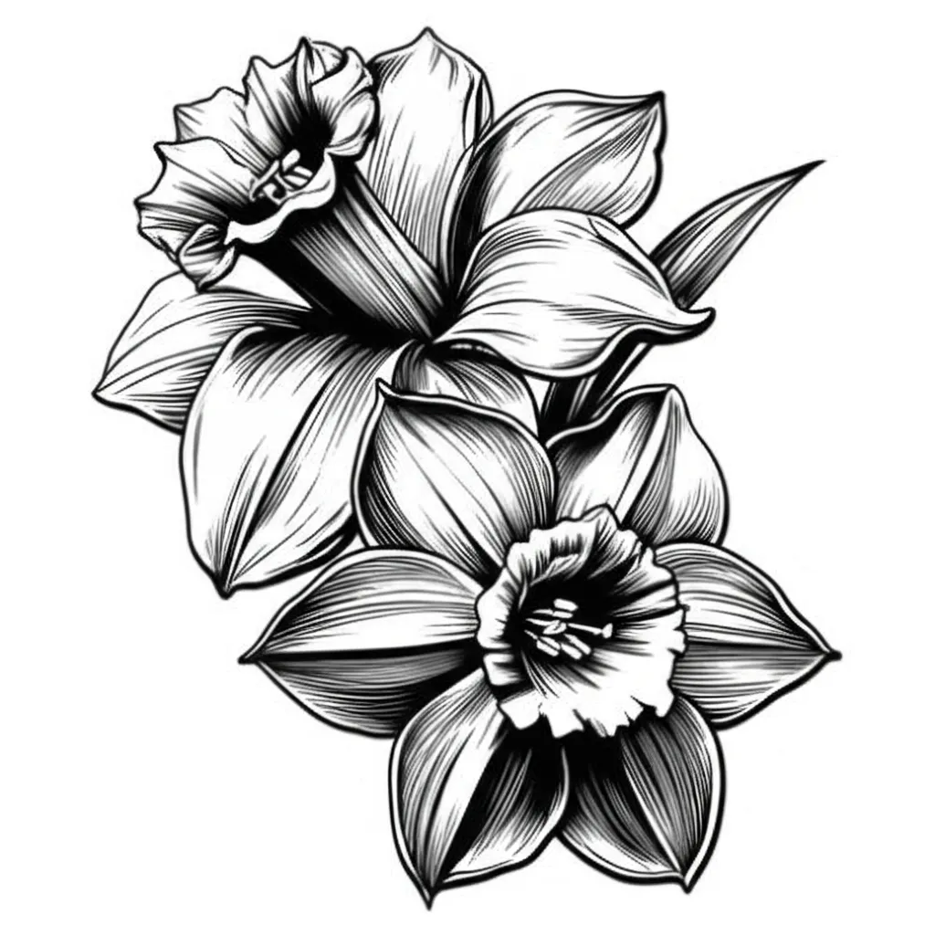 Narcissus and Daffodil Flower Illustrative Tattoo Design Narcissus and Daffodil Flower Illustrative Tattoo Design