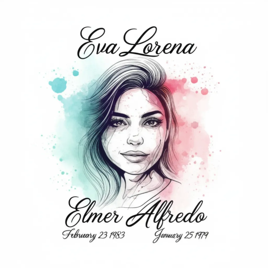 Eva Lorena & Elmer Alfredo Watercolor Tattoo Design with Dates Eva Lorena & Elmer Alfredo Watercolor Tattoo Design with Dates