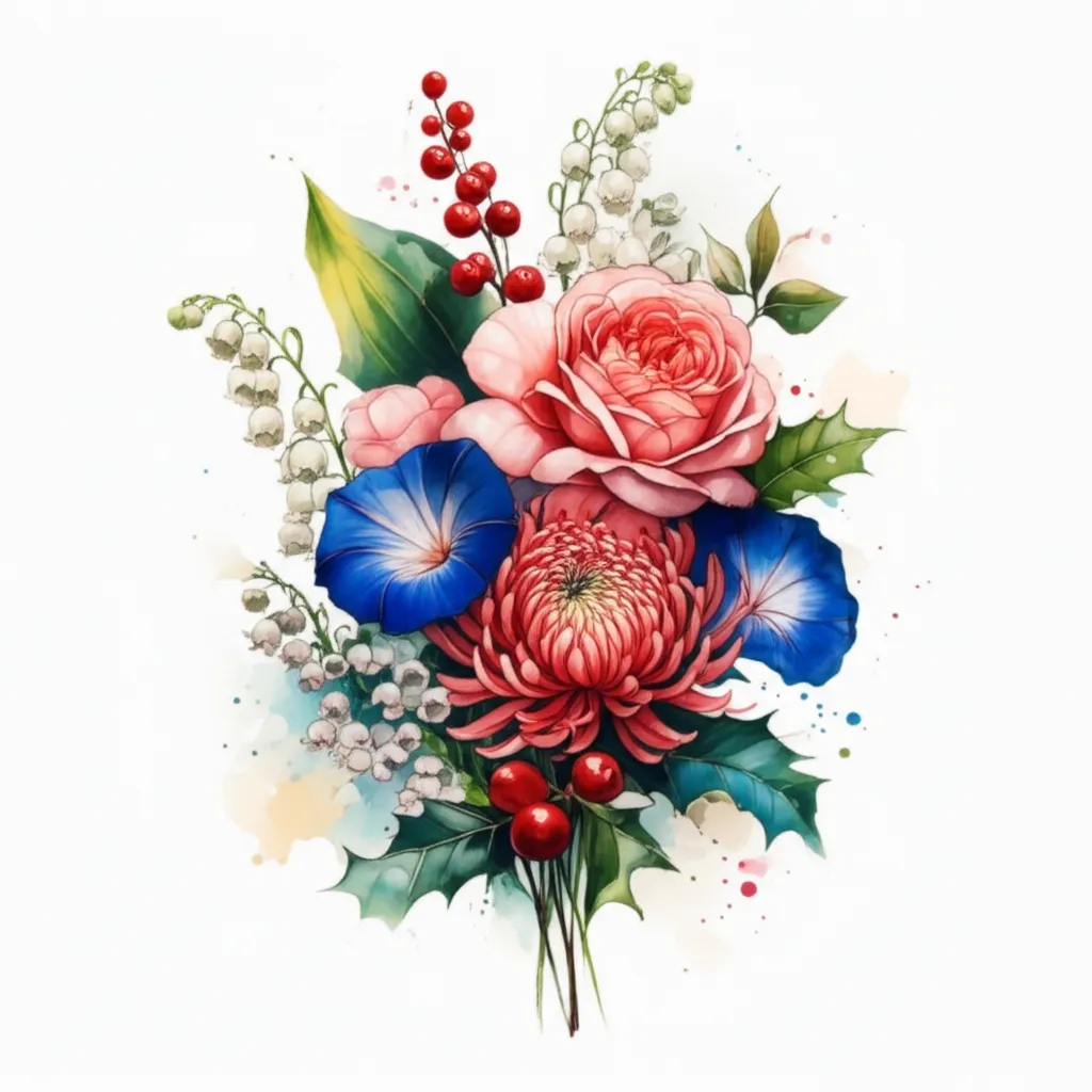 Watercolor Bouquet Tattoo: Rose, Lily of the Valley, and More Watercolor Bouquet Tattoo: Rose, Lily of the Valley, and More