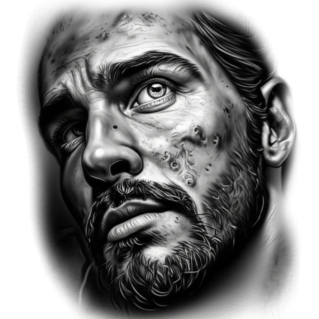 Realism Tattoo of a Man's Portrait with Imperfections