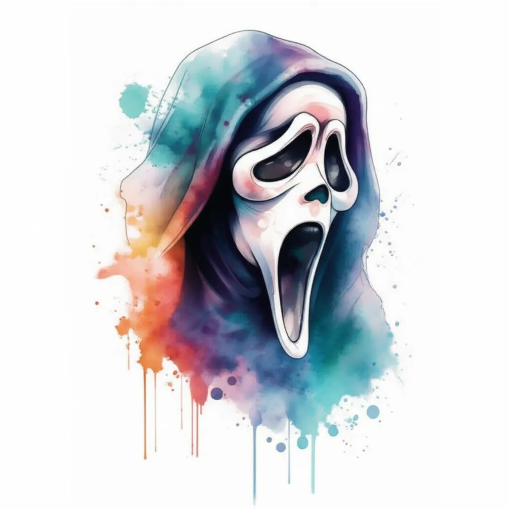 Watercolor Ghost Face Tattoo Idea