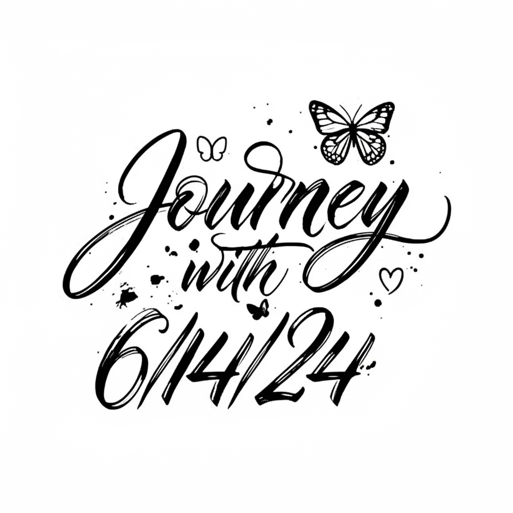 Journey with 6/14/24 Tattoo: Cursive Design with Butterflies & Hearts