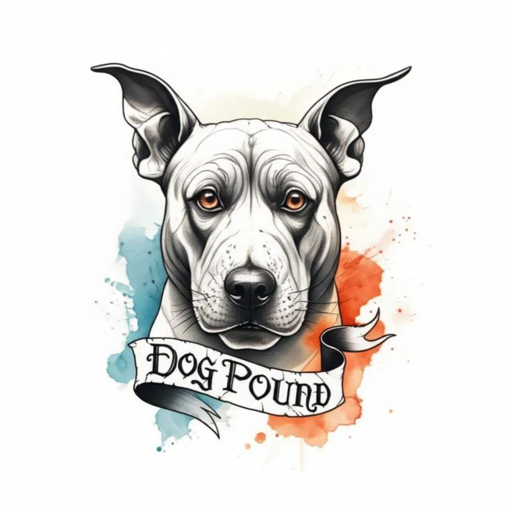 Evil Dog Watercolor Tattoo with Ribbon - Dog Pound Design