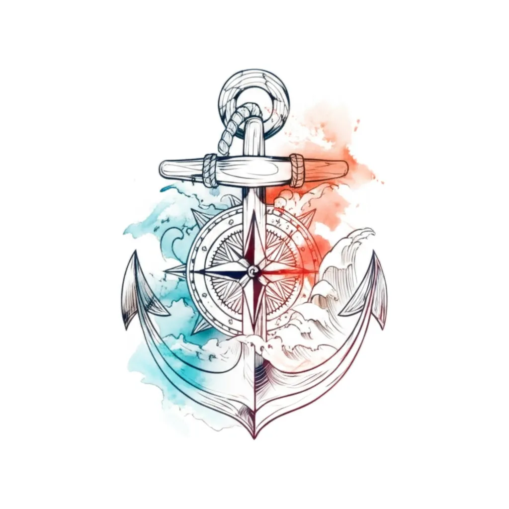 Watercolor Anchor Compass Tattoo Design Watercolor Anchor Compass Tattoo Design