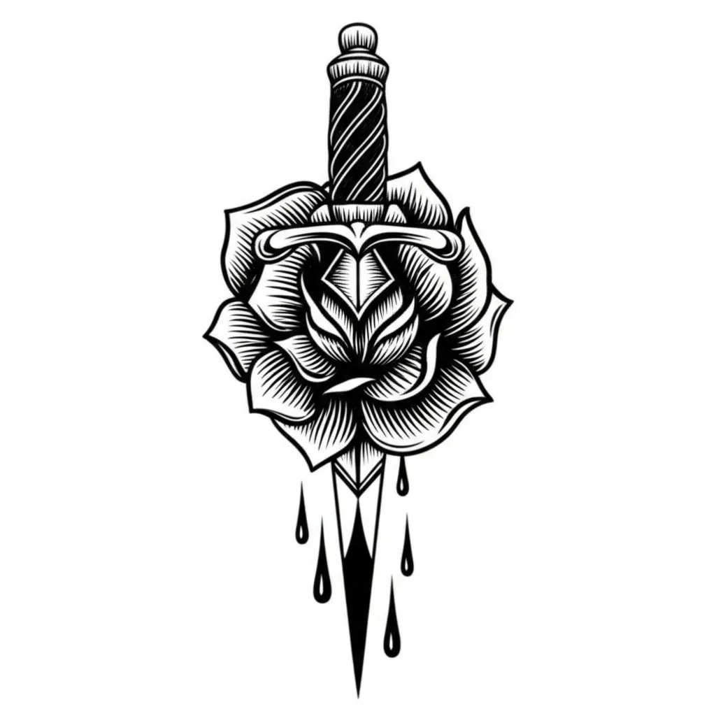 Blackwork Rose and Dagger Tattoo Design Blackwork Rose and Dagger Tattoo Design