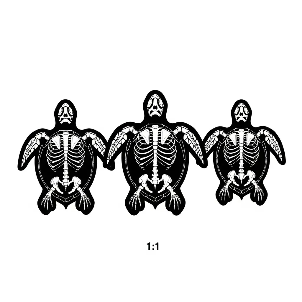 Three Sea Turtles X-Ray Tattoo Design