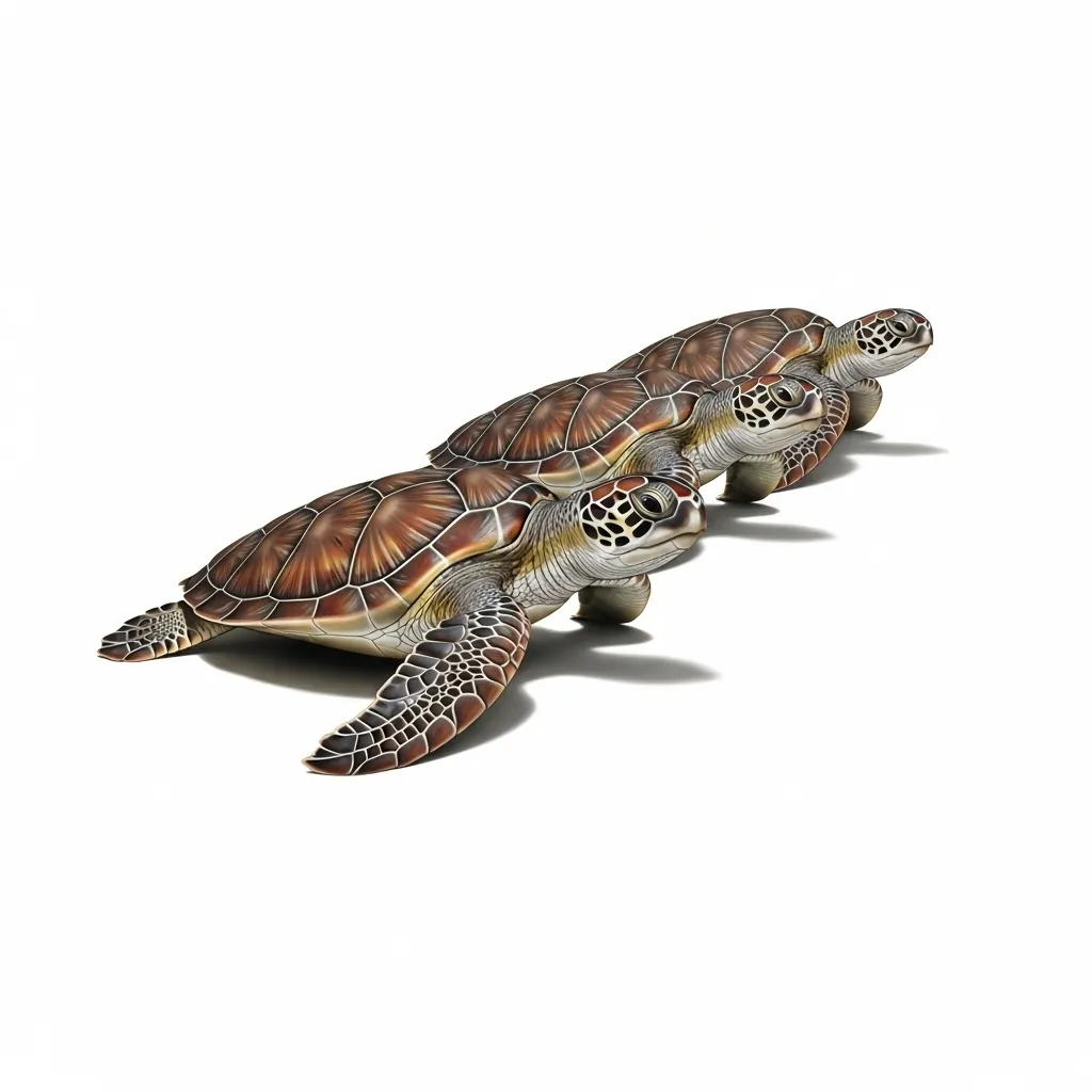 Three Sea Turtles in a Row Hyperrealism Tattoo Design